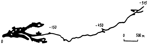 Рис. 8. План флюационной пещеры Куэва-дель-Виенто, Канарские о-ва (по С. Вуду,1977).